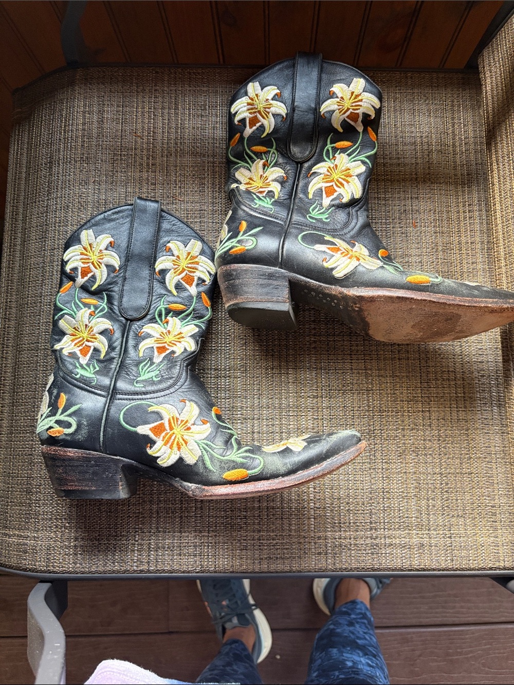 Old Gringo Black Leather cowboy
Western Boots with Yellow Floral Embroidery